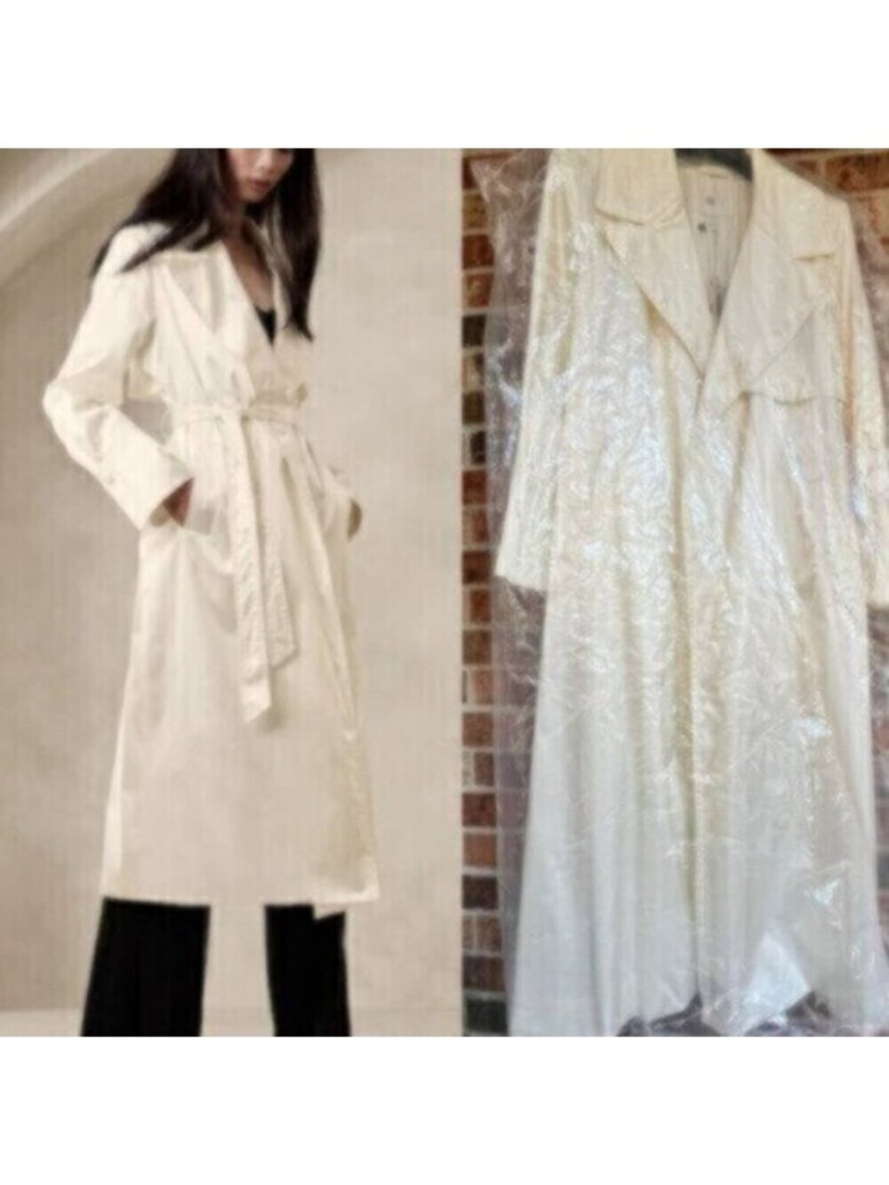NWT! Banana Republic Maja Satin Trench Coat Iced Vanilla Ivory - Size Petite L